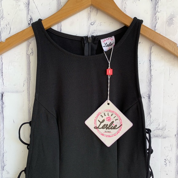 NWT Selfie Leslie Criss Cross Side Bodycon Black Mini - Picture 6 of 7